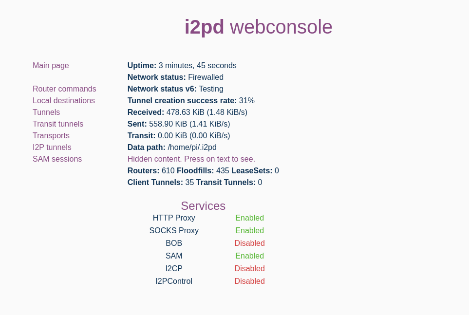 I2Pd web console main page
